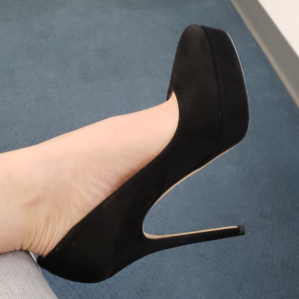 Sexy black suede stiletto platform pumps